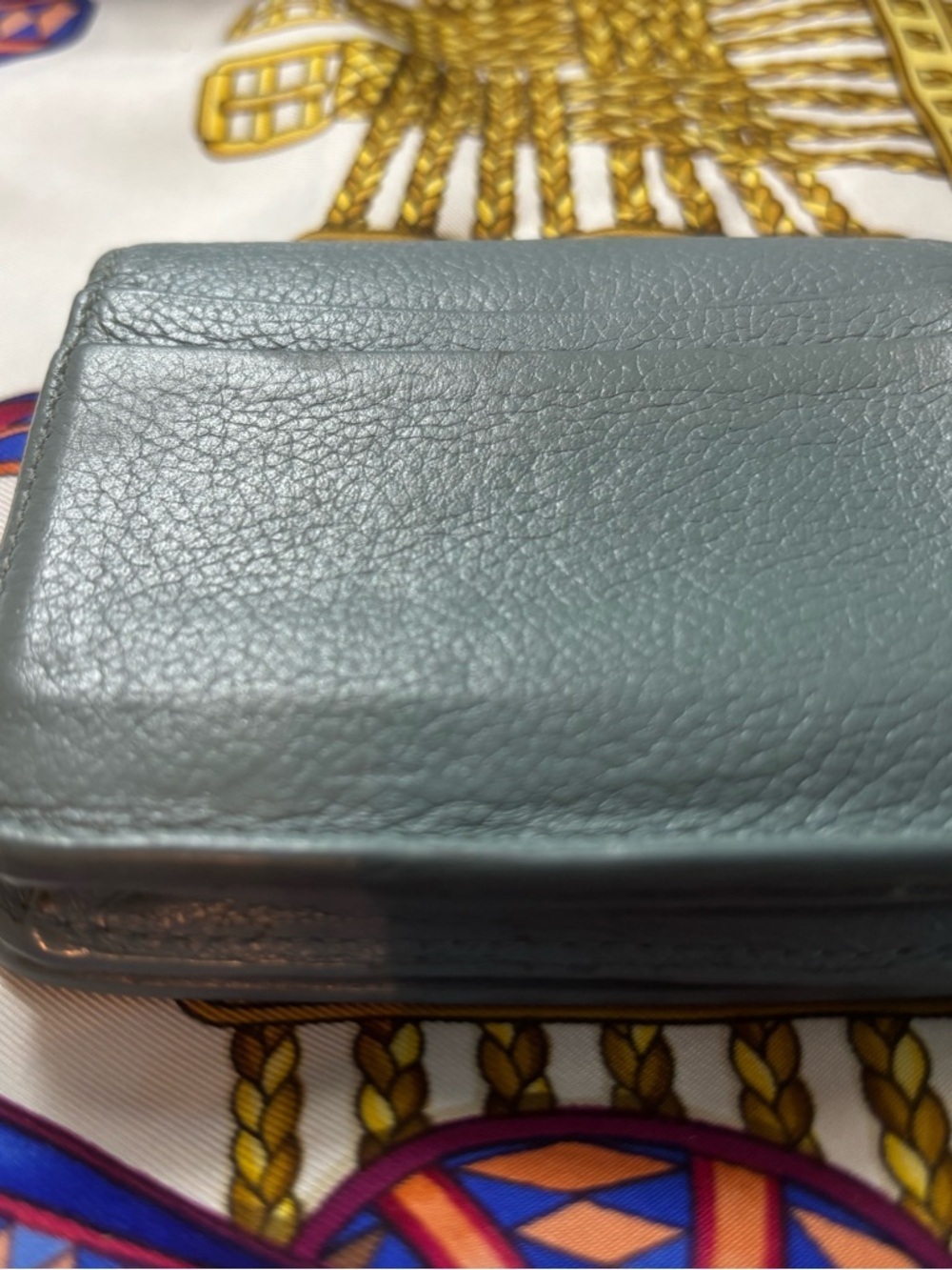 Authentic Balenciaga Cash Flap Coin and Card Holder – Grained Leather- Blue-Grey - Picture 5 of 9